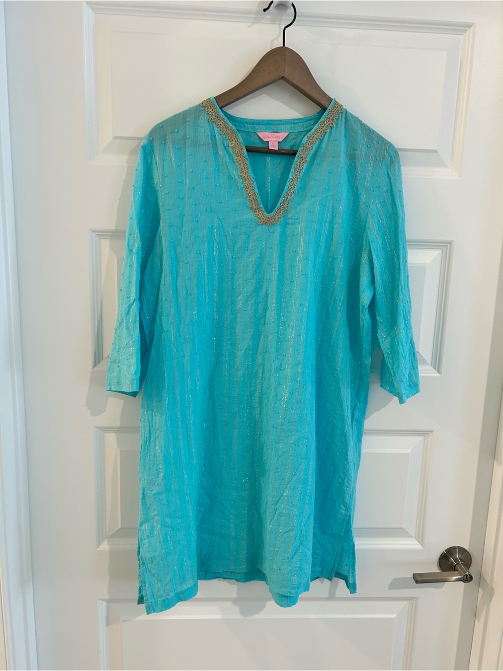 Lilly Pulitzer Tunic Swim Coverup Blue Metallic Gold Size M